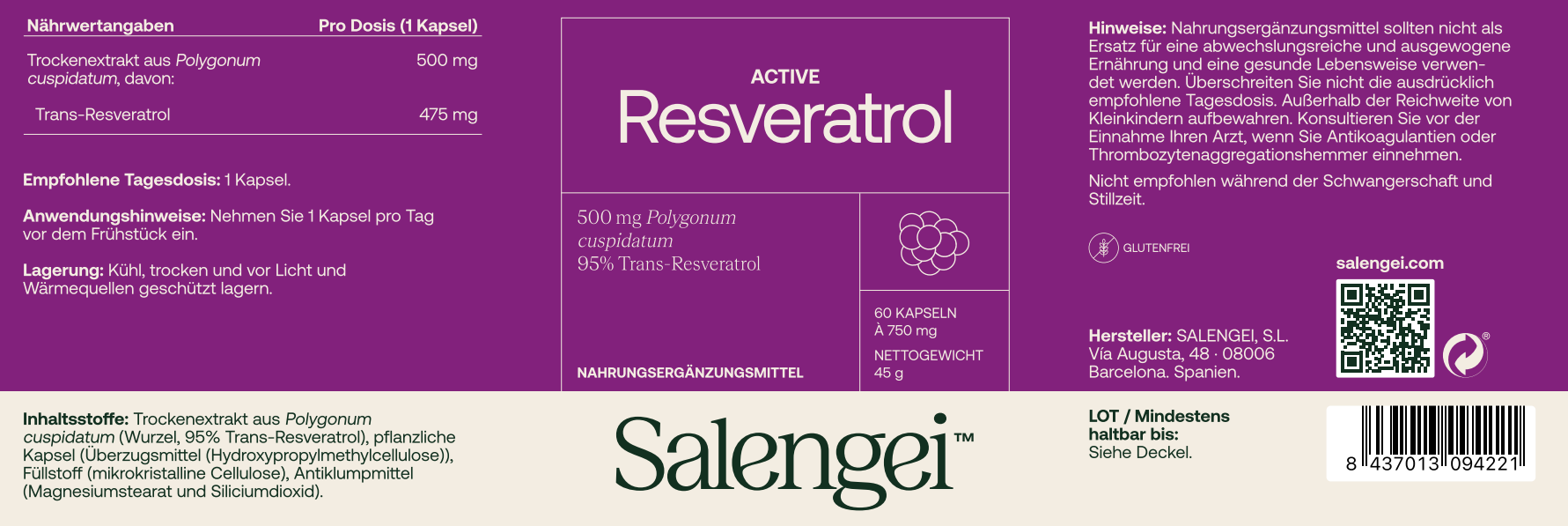 Active Resveratrol - Herzgesundheit und Menopause - 60 Kapseln - Salengei™ image 3