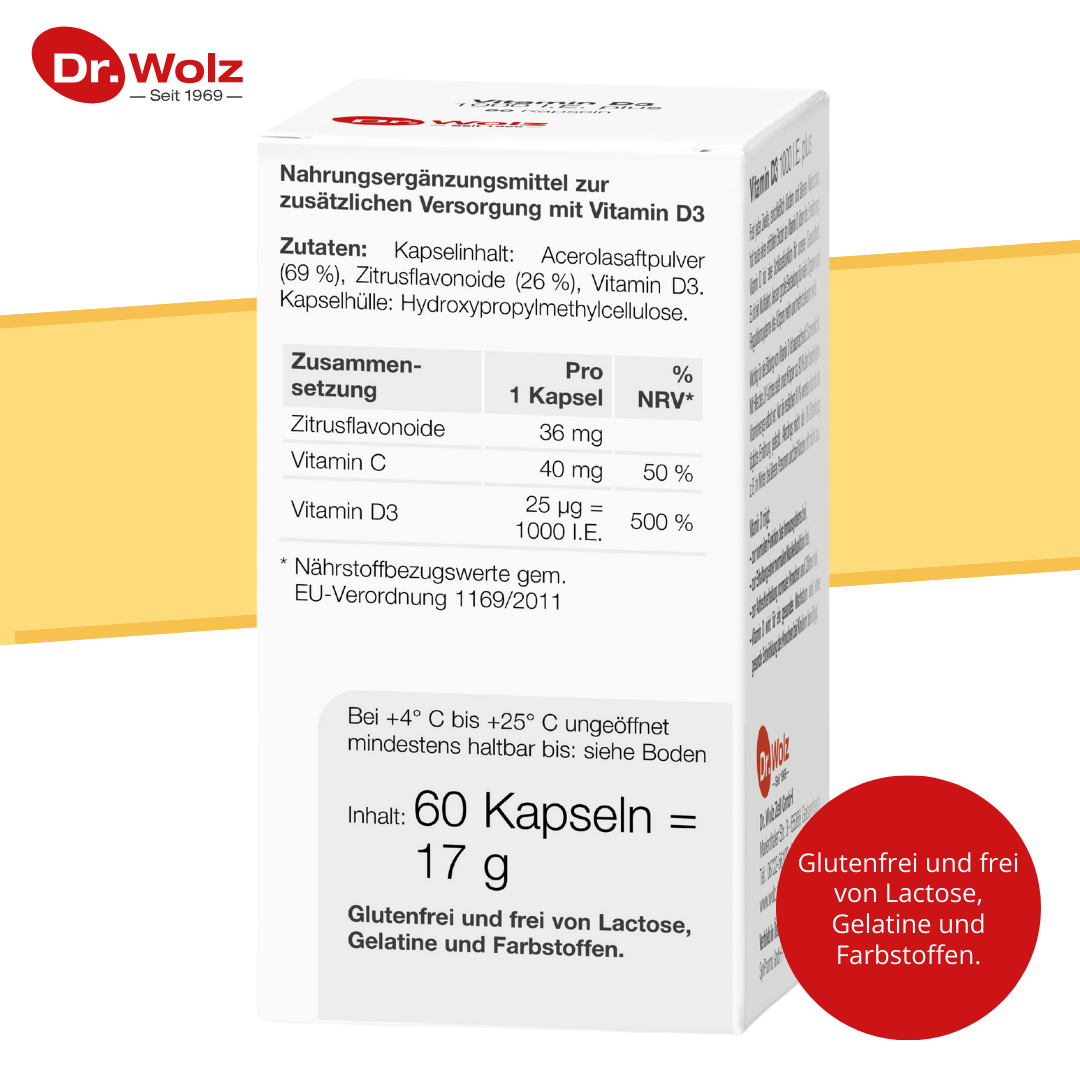 Dr. Wolz Vitamin D3 1000 I.E. plus - 60 Kapseln mit Acerola und Zitrusflavonoide image 5