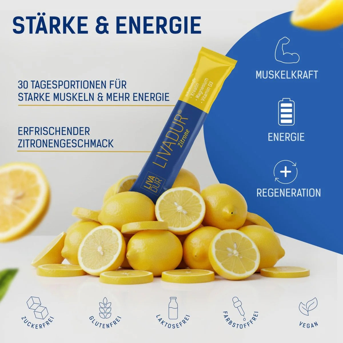 LIVADUR® Zitronengeschmack - Aktivkomplex mit Kreatin, Magnesium u. Vitamin D3 image 1