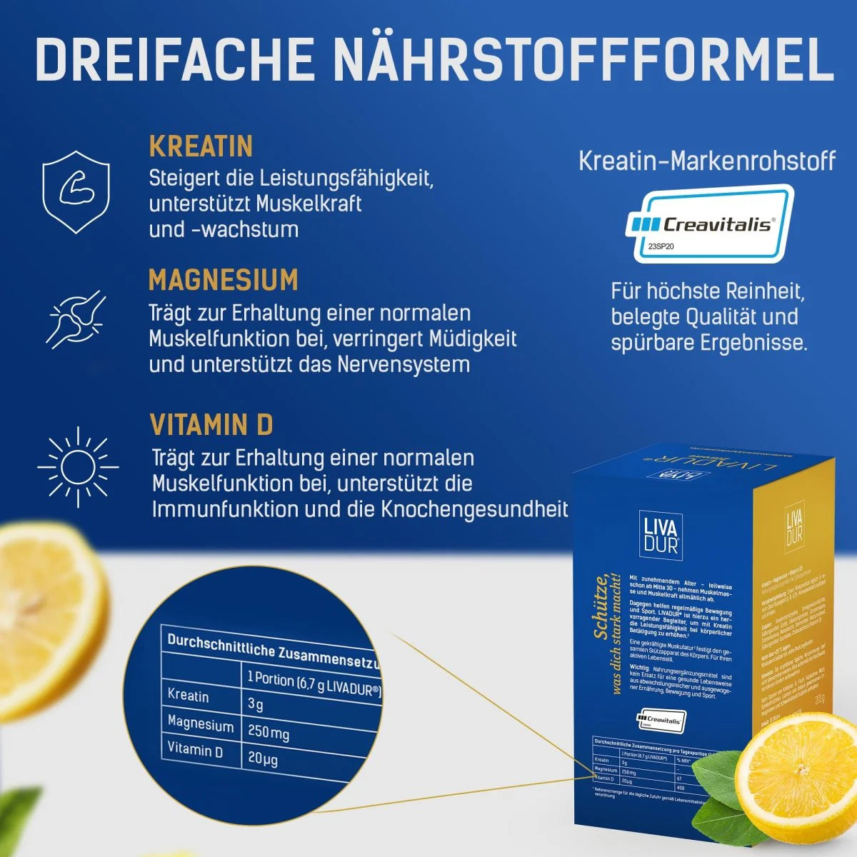 LIVADUR® Zitronengeschmack - Aktivkomplex mit Kreatin, Magnesium u. Vitamin D3 image 6