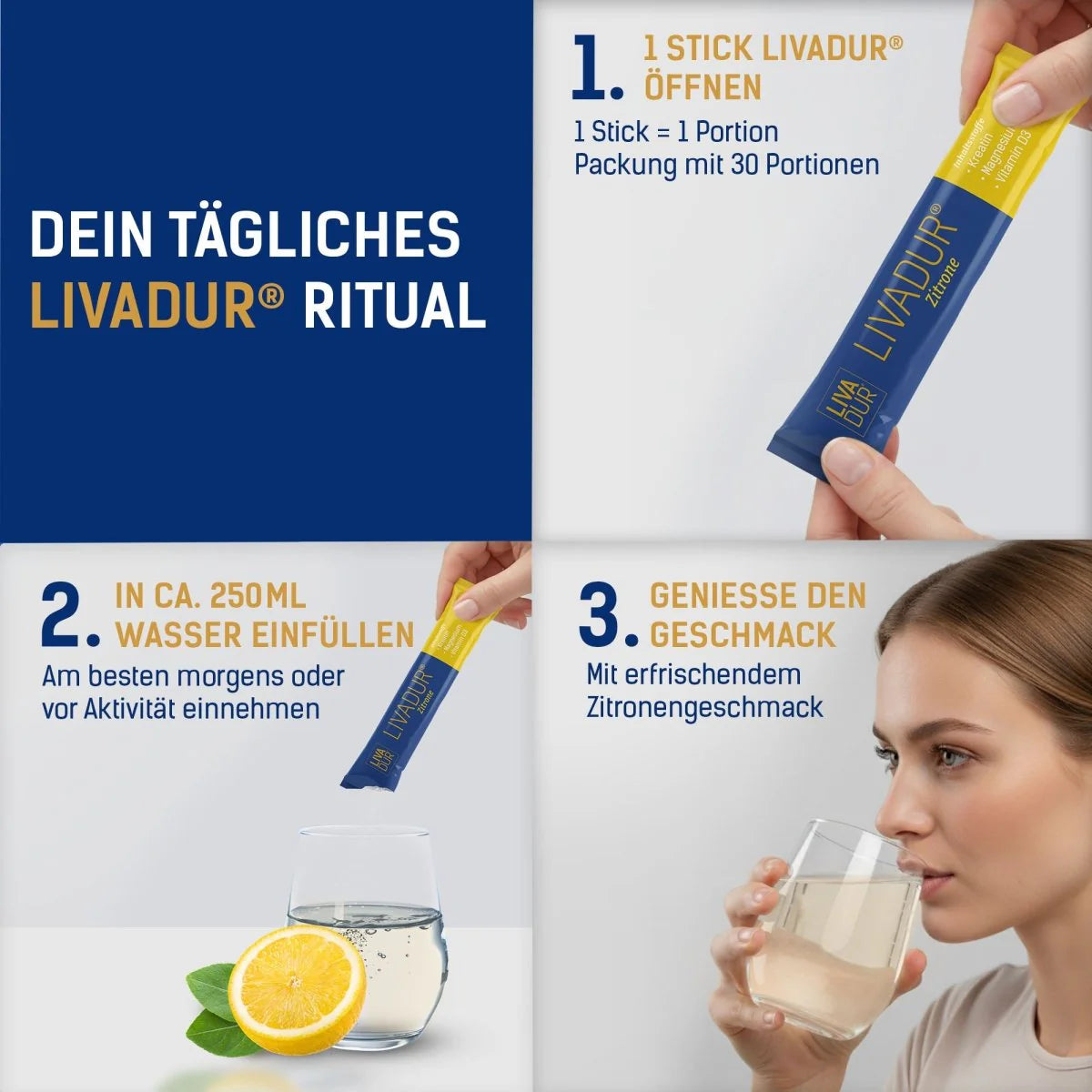 LIVADUR® Zitronengeschmack - Aktivkomplex mit Kreatin, Magnesium u. Vitamin D3 image 2