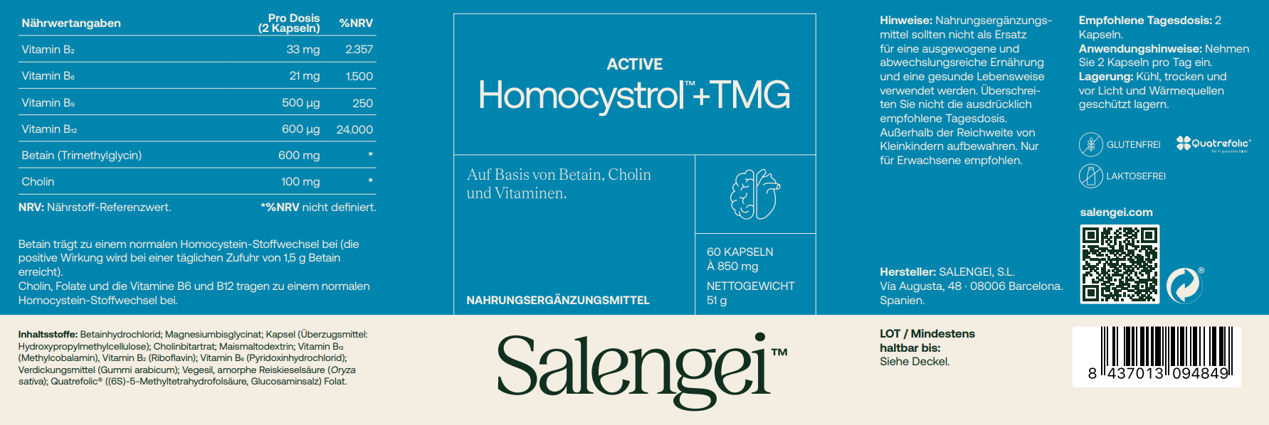 Active Homocystrol + TMG™ - Homocystein-Kontrolle - 60 Kapseln - Salengei™ image 4