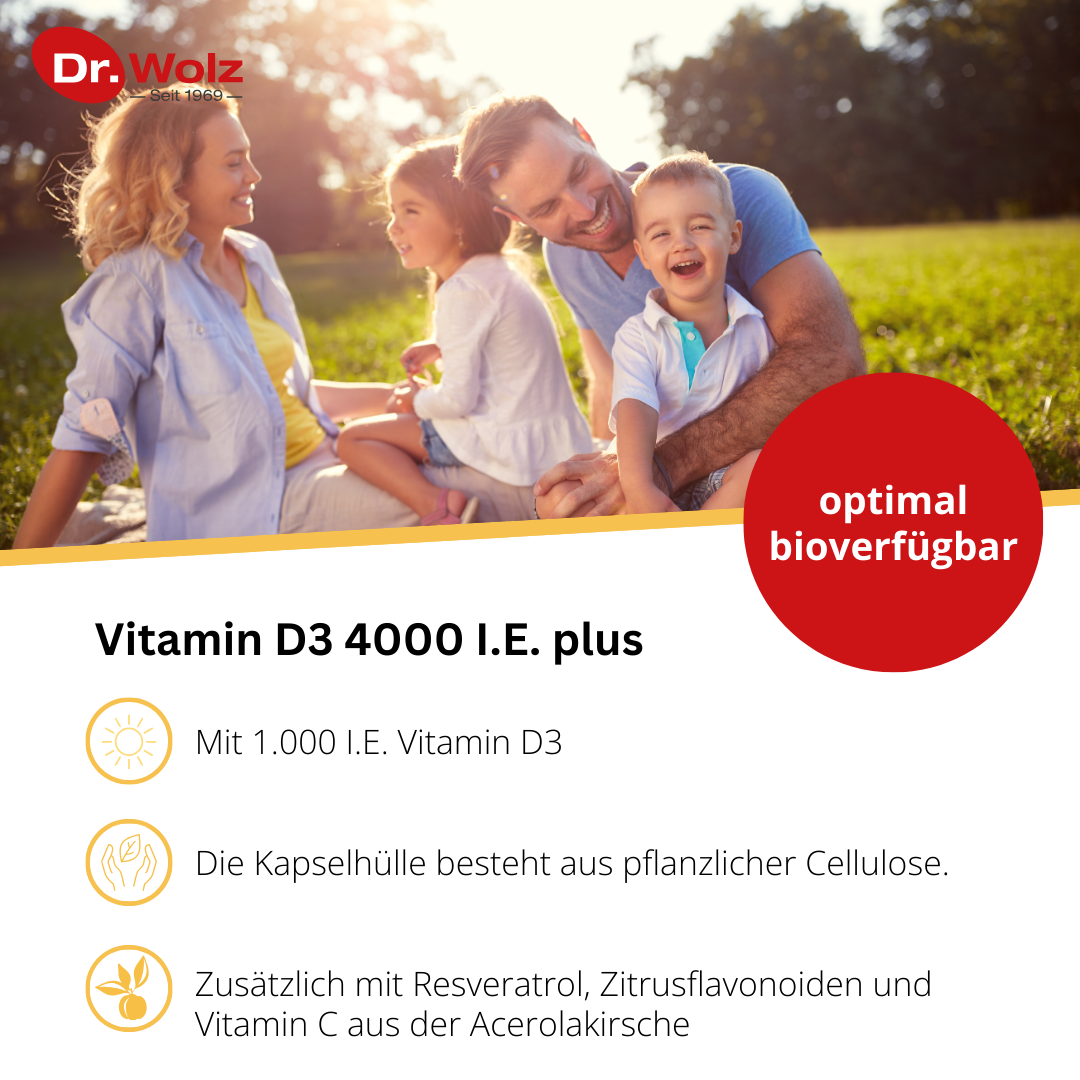 Dr. Wolz Vitamin D3 4000 I.E. plus - 60 Kapseln mit Resveratrol, Acerola, Zitrus image 1