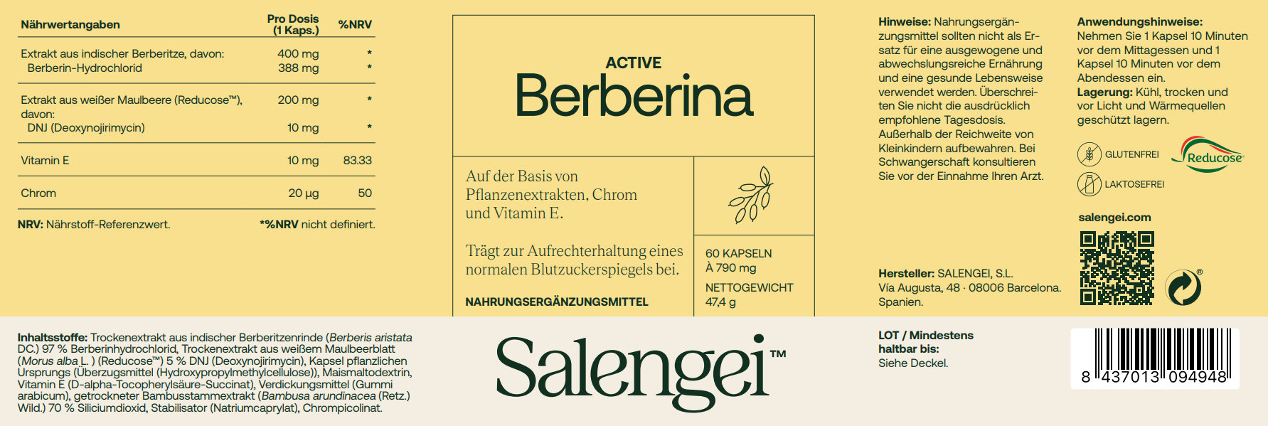 Active Berberina -  Berberin + Vitamin E + Chrom - 60 Kapseln - Salengei™ image 2