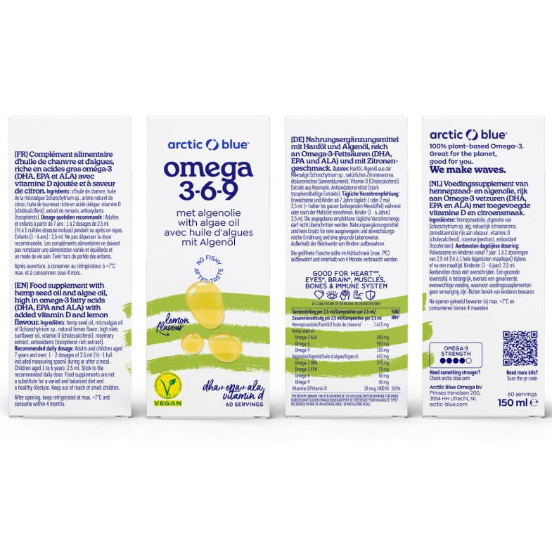 Omega 3 Algenöl mit Hanföl und Zitronengeschmack - Arctic Blue® -  150 ml image 2