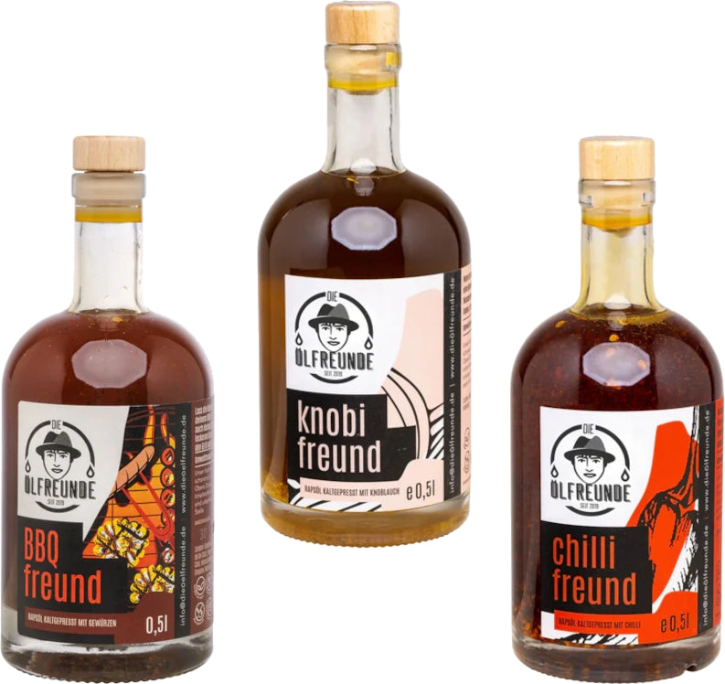 Ölfreunde 3er Vorteilspaket: BBQ, Knobi, Chilli- 3 x 500 ml Würzöl image 0
