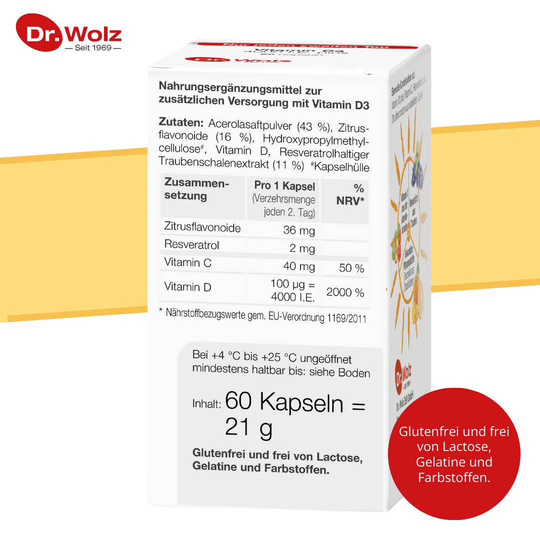 Dr. Wolz Vitamin D3 4000 I.E. plus - 60 Kapseln mit Resveratrol, Acerola, Zitrus image 5