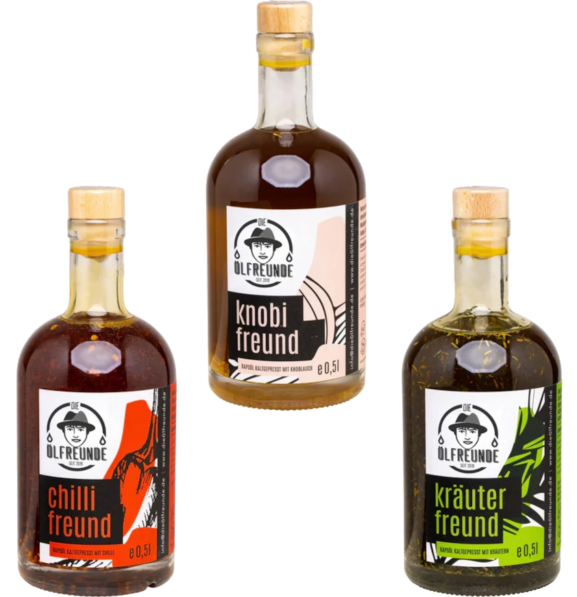 Ölfreunde 3er Vorteilspaket: Chili, Knobi, Kräuter 3 x 500 ml Würzöl image 0