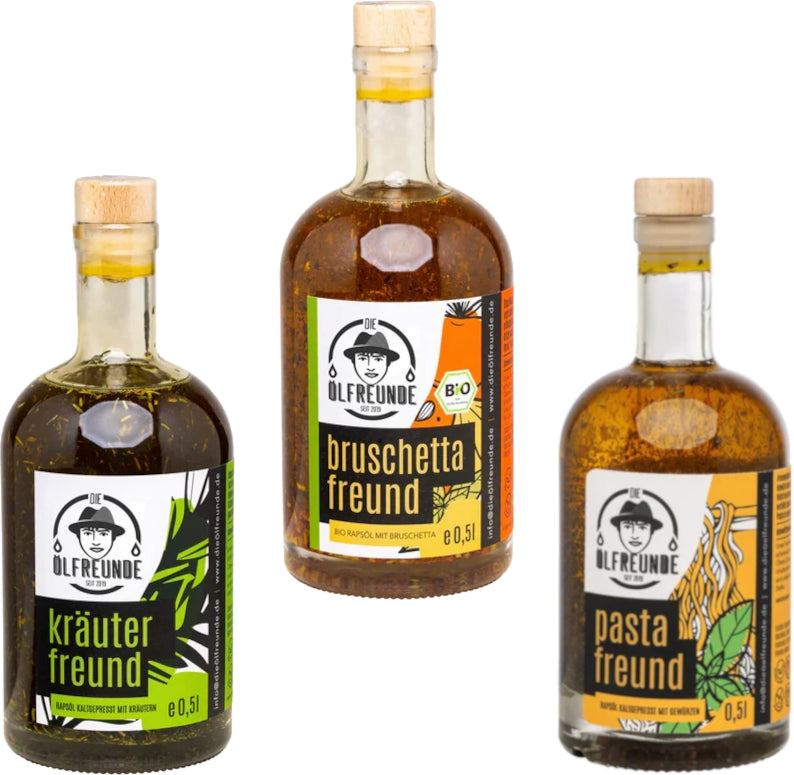 Ölfreunde 3er Vorteilspaket: Bruschetta, Pasta, Kräuter - 3 x 500 ml Würzöl image 0