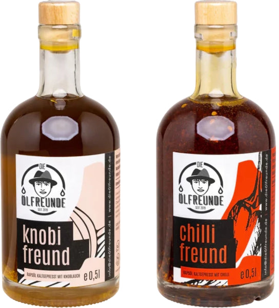 Ölfreunde 2er Vorteilspaket: Knobi- und Chilifreund - 2 x 500 ml Würzöl image 0